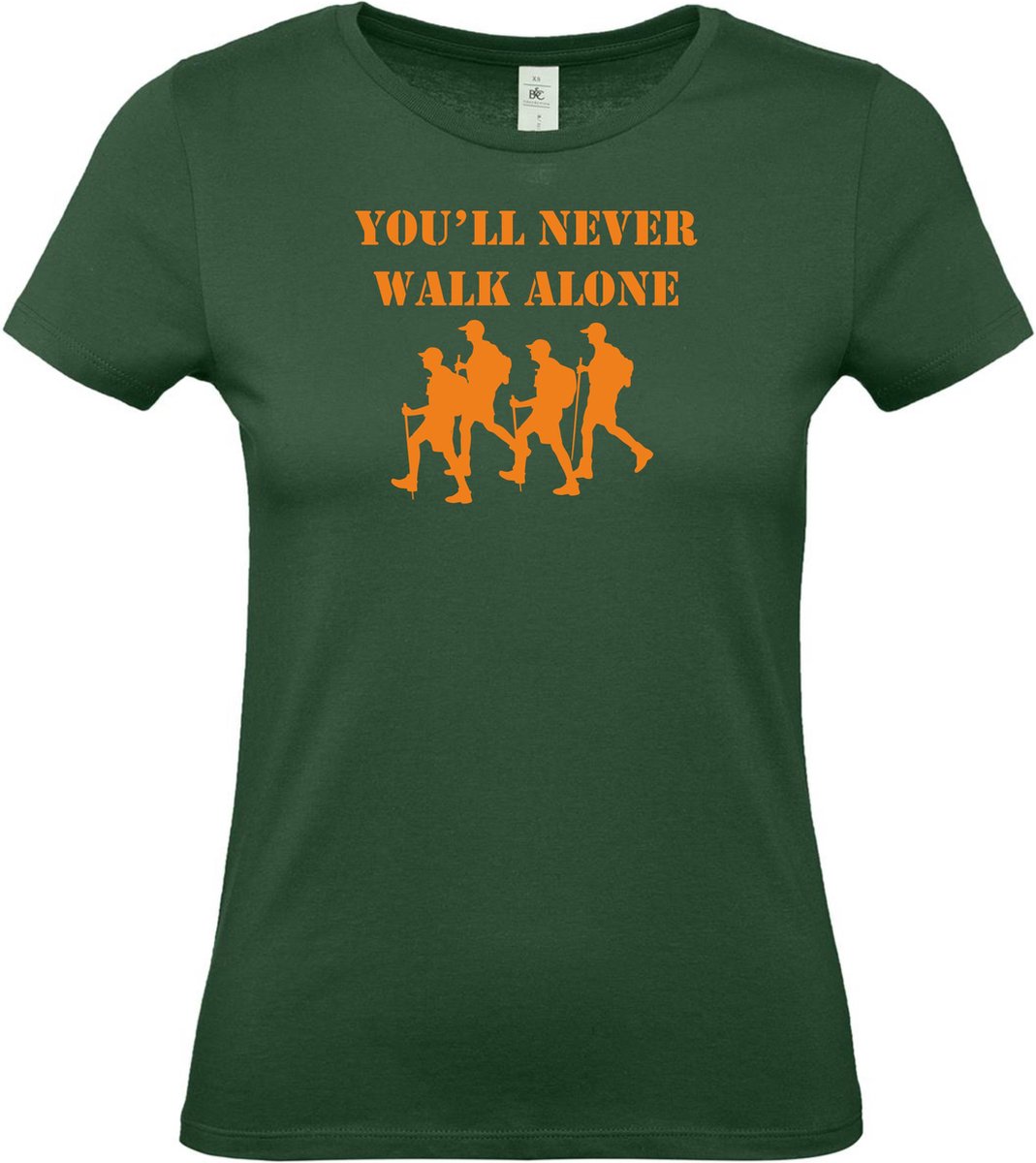 Dames t-shirt Youll never walk alone |Wandelvierdaagse | vierdaagse Nijmegen | Roze woensdag | Groen | maat L